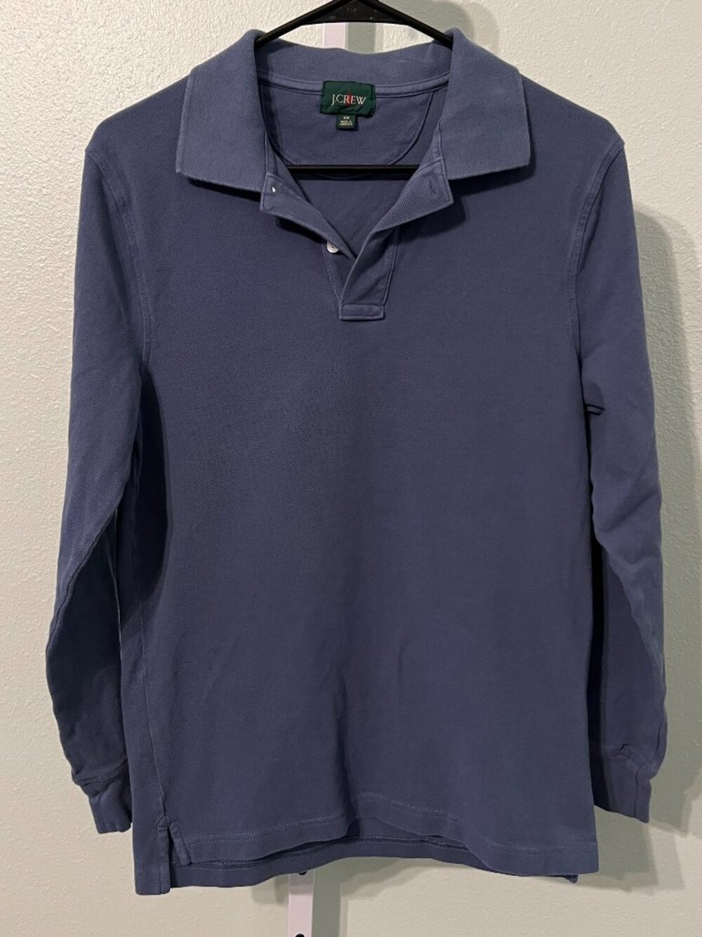 J. Crew 100% Cotton Blue Long-Sleeve Polo Shirt SZ Small